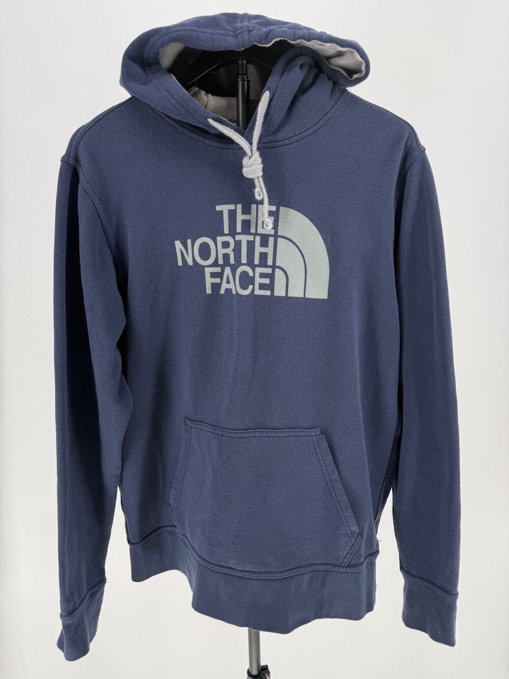 The North Face Hoodie Mens M Navy Blue Gray Logo Pullover Fleece NF00CH2P
